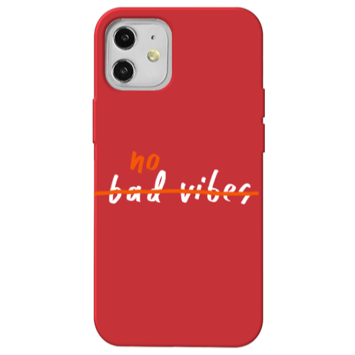 Apple iPhone 12 No bad vibes 2 Red Colored Silicone TPU Θήκη