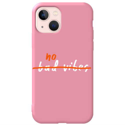 Apple iPhone 13 No bad vibes 2 Pink Colored Silicone TPU Θήκη