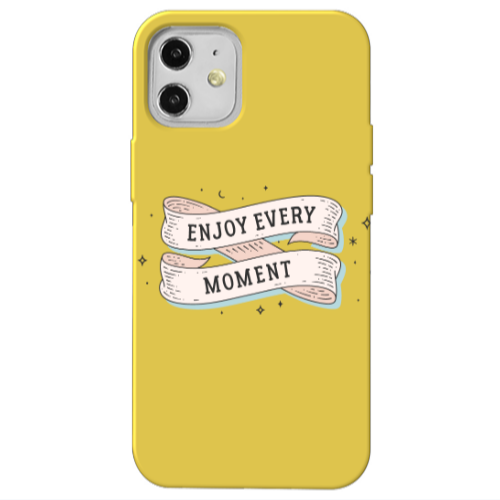 Apple iPhone 12 Enjoy Every Moment 2 Yellow Colored Silicone TPU Θήκη