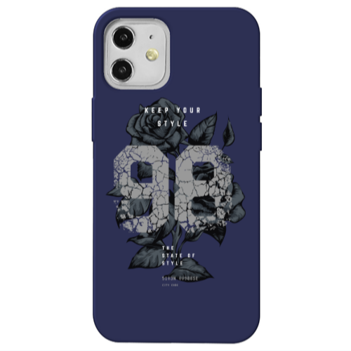 Apple iPhone 12 Flower 98 Dark blue Colored Silicone TPU Θήκη
