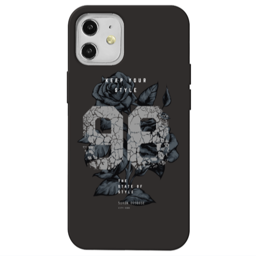 Apple iPhone 12 Flower 98 Black Colored Silicone TPU Θήκη