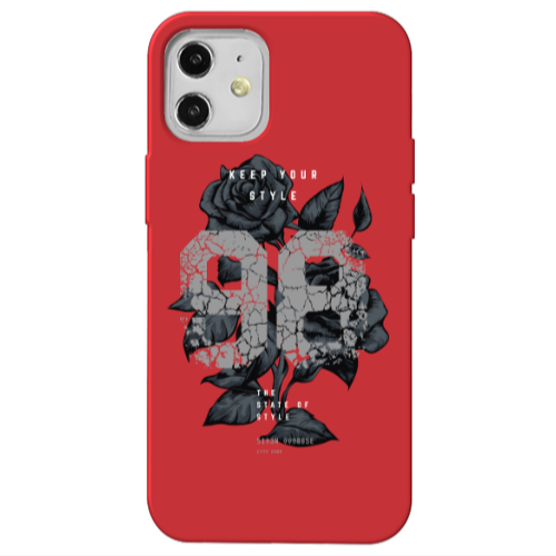 Apple iPhone 12 Flower 98 Red Colored Silicone TPU Θήκη