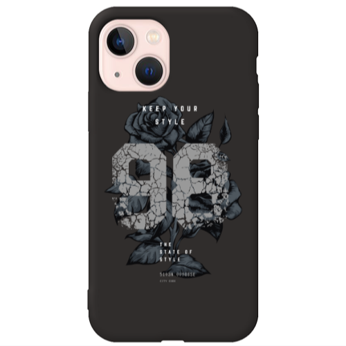 Apple iPhone 13 Flower 98 Black Colored Silicone TPU Θήκη