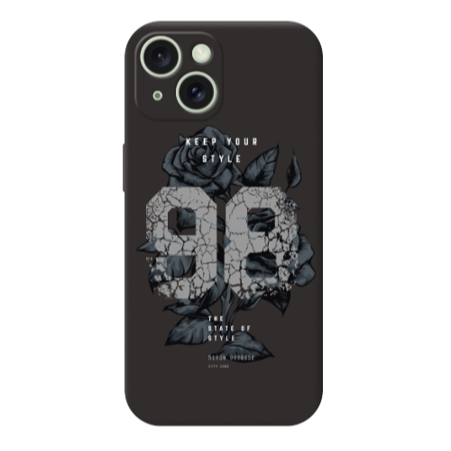 Apple iPhone 15 Flower 98 Black Colored Silicone TPU Θήκη