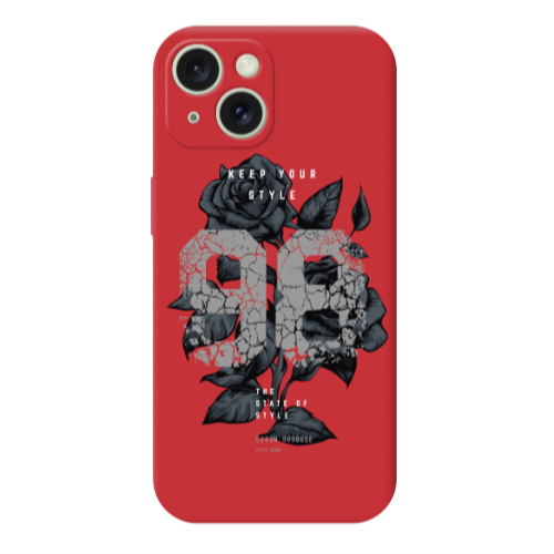 Apple iPhone 15 Flower 98 Red Colored Silicone TPU Θήκη