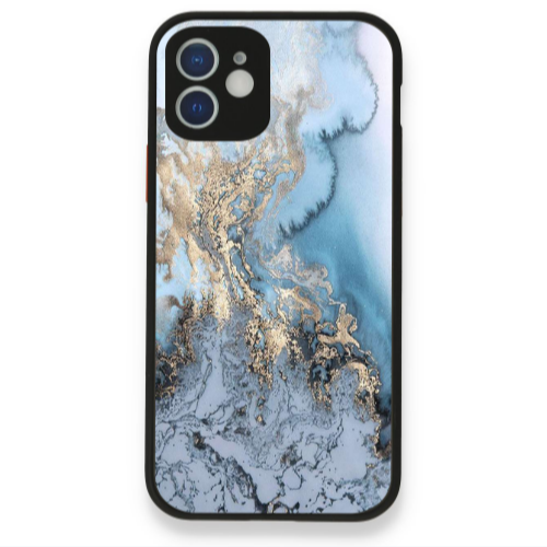 Apple iPhone 12 Marble Gold Design Black Glossy Θήκη