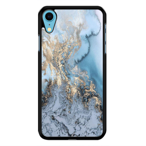 Apple iPhone Xr Marble Gold Design Black Glossy Θήκη