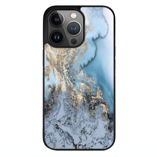 Apple iPhone 13 Pro Max Marble Gold Design Black Glossy Θήκη