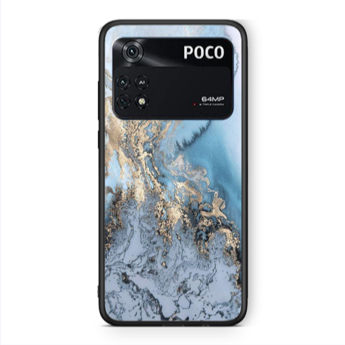 Xiaomi Poco M4 Pro 4G Marble Gold Design Black Glossy Θήκη