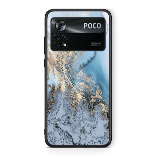 Xiaomi Poco X4 Pro Marble Gold Design Black Glossy Θήκη