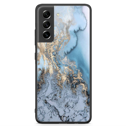 Samsung S21 FE Marble Gold Design Black Glossy Θήκη