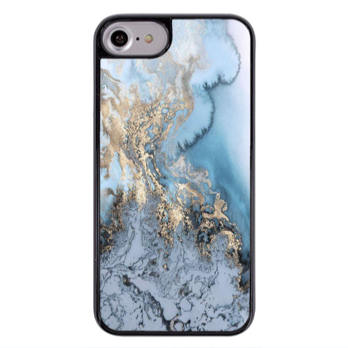 Apple iPhone 7 Marble Gold Design Black Glossy Θήκη