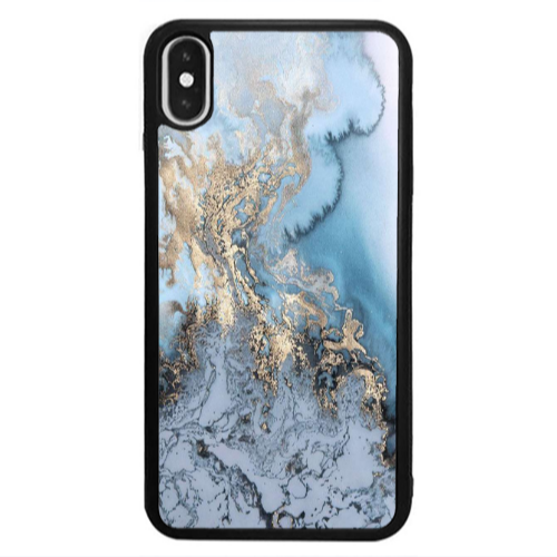 Apple iPhone Xs Marble Gold Design Black Glossy Θήκη