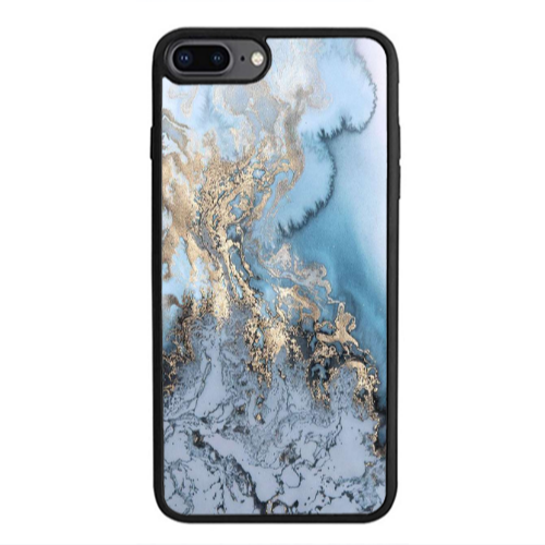 Apple iPhone 7 Plus Marble Gold Design Black Glossy Θήκη