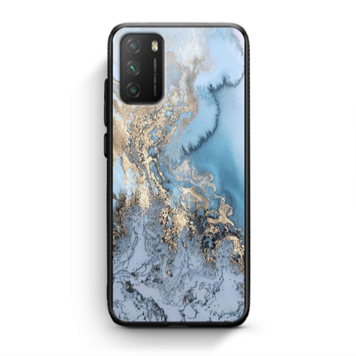 Xiaomi Poco M3 Marble Gold Design Black Glossy Θήκη