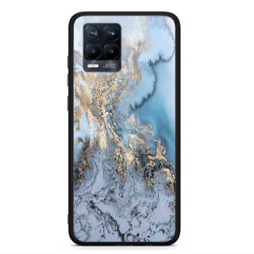 Realme 8  Marble Gold Design Black Glossy Θήκη