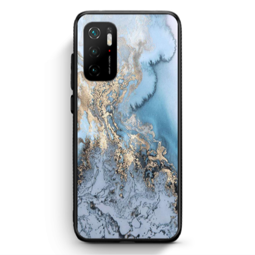 Xiaomi Poco M3 Pro Marble Gold Design Black Glossy Θήκη