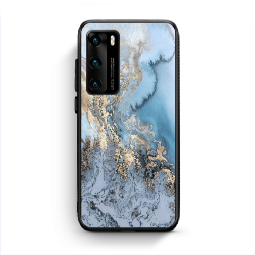 Huawei P40 Marble Gold Design Black Glossy Θήκη