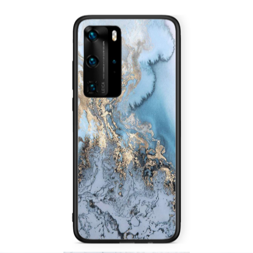 Huawei P40 Pro Marble Gold Design Black Glossy Θήκη