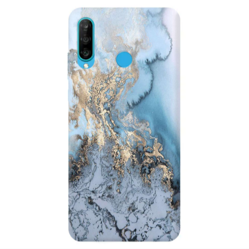 Huawei P30 Lite Marble Gold Design Transparent Silicone TPU Θήκη