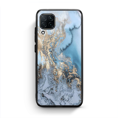Huawei P40 Lite Marble Gold Design Black Glossy Θήκη