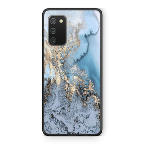 Samsung A02s Marble Gold Design Black Glossy Θήκη