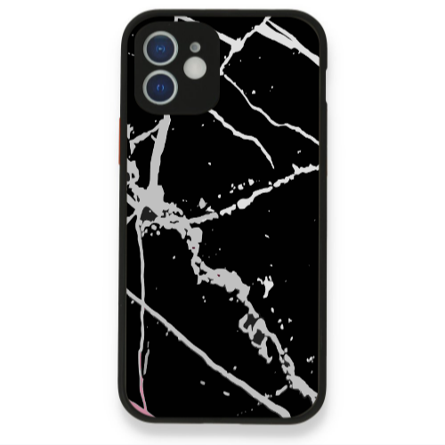 Apple iPhone 12 Marble Cream Cracks Black Glossy Θήκη