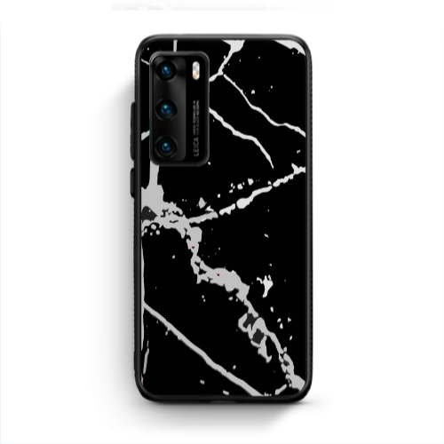 Huawei P40 Marble Cream Cracks Black Glossy Θήκη