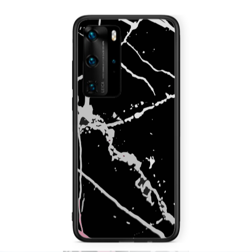 Huawei P40 Pro Marble Cream Cracks Black Glossy Θήκη