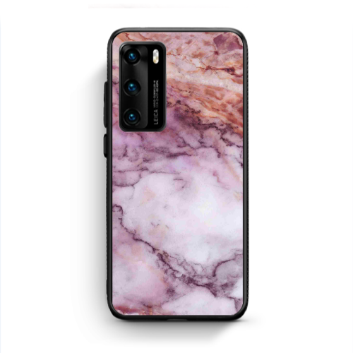 Huawei P40 Marble Brown And Pink Black Glossy Θήκη