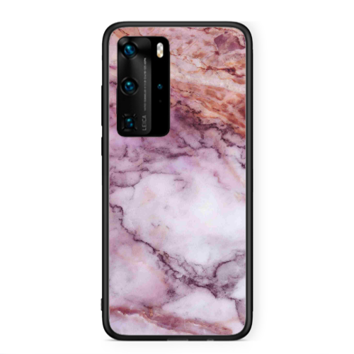 Huawei P40 Pro Marble Brown And Pink Black Glossy Θήκη