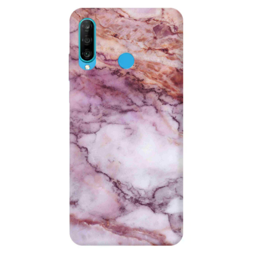 Huawei P30 Lite Marble Brown And Pink Transparent Silicone TPU Θήκη