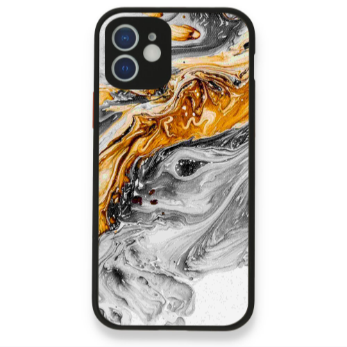 Apple iPhone 12 Marble gray Patern Black Glossy Θήκη