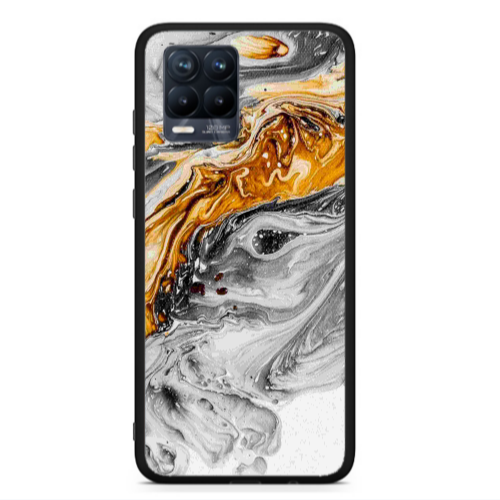 Realme 8  Marble gray Patern Black Glossy Θήκη