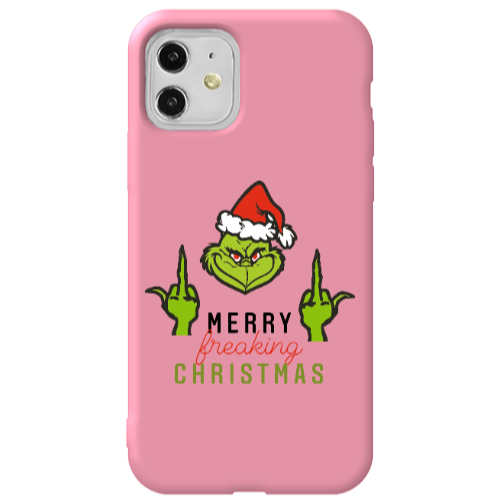 Apple iPhone 11  Merry Christmas44 Pink Colored Silicone TPU Θήκη