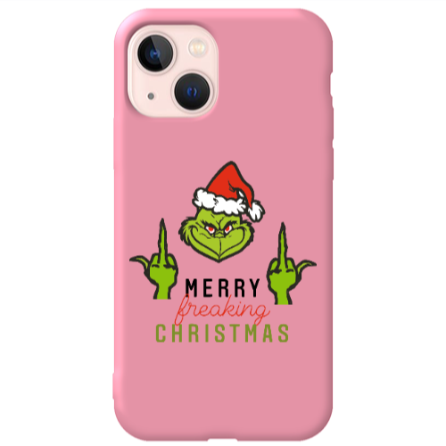 Apple iPhone 13 Merry Christmas44 Pink Colored Silicone TPU Θήκη