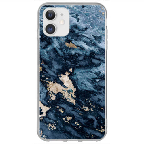 Apple iPhone 12 Marble Blue Gold  Transparent Silicone TPU Θήκη