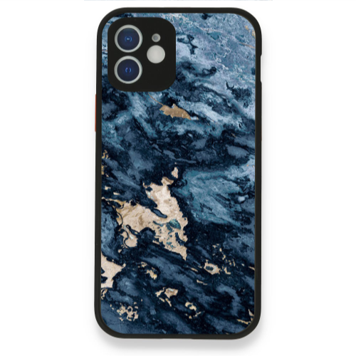Apple iPhone 12 Marble Blue Gold  Black Glossy Θήκη