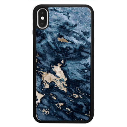 Apple iPhone X Marble Blue Gold  Black Glossy Θήκη
