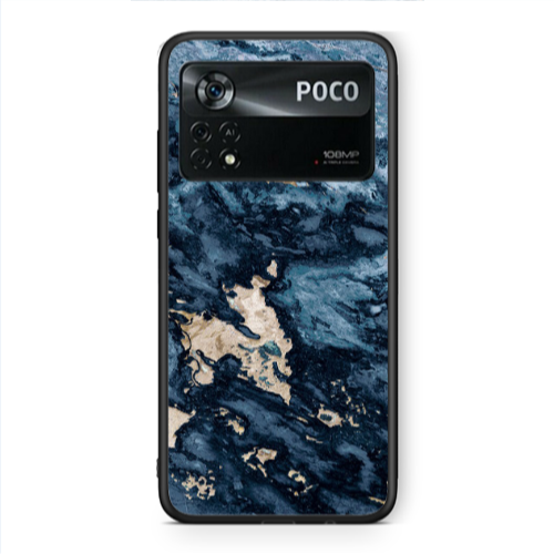 Xiaomi Poco X4 Pro Marble Blue Gold  Black Glossy Θήκη