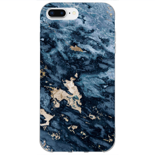 Apple iPhone 7 Plus Marble Blue Gold  Transparent Silicone TPU Θήκη