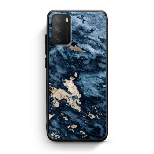 Xiaomi Poco M3 Marble Blue Gold  Black Glossy Θήκη