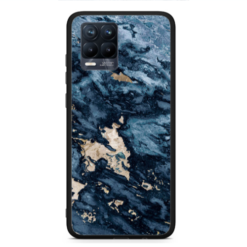 Realme 8  Marble Blue Gold  Black Glossy Θήκη
