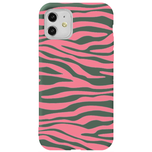 Apple iPhone 11  Pink Zebra Dark Green Colored Silicone TPU Θήκη