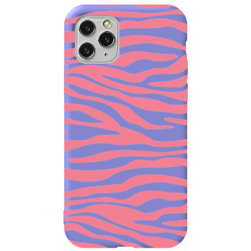 Apple iPhone 11 Pro Pink Zebra Purple Colored Silicone TPU Θήκη