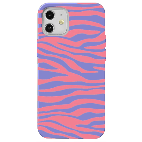 Apple iPhone 12 Pink Zebra Purple Colored Silicone TPU Θήκη