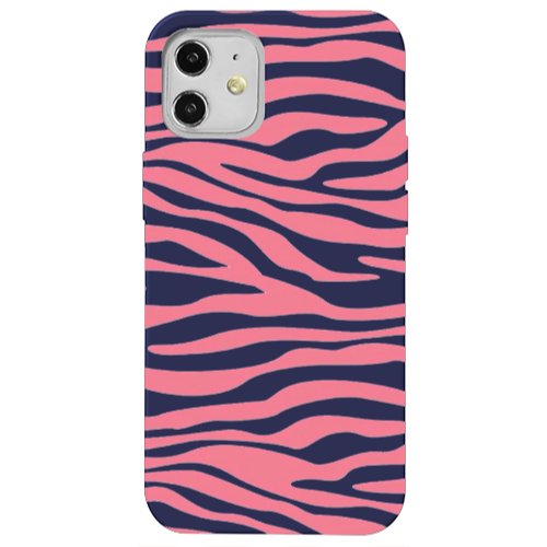 Apple iPhone 12 Pink Zebra Dark blue Colored Silicone TPU Θήκη