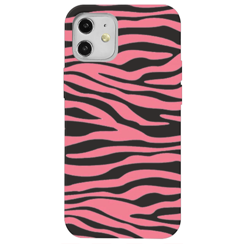 Apple iPhone 12 Pink Zebra Black Colored Silicone TPU Θήκη