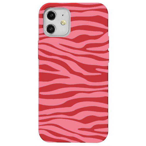 Apple iPhone 12 Pink Zebra Red Colored Silicone TPU Θήκη