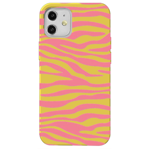 Apple iPhone 12 Pink Zebra Yellow Colored Silicone TPU Θήκη